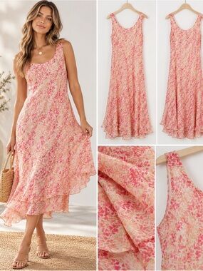 SCARLETT | Vintage Y2K Floral Pink and Cream Sleeveless A-Line Dress